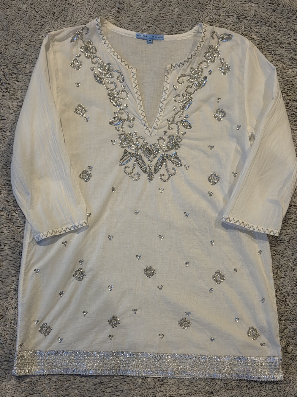 ANTONIO MELANI Cream Tunic with Silver Sequin Embellishment Medium